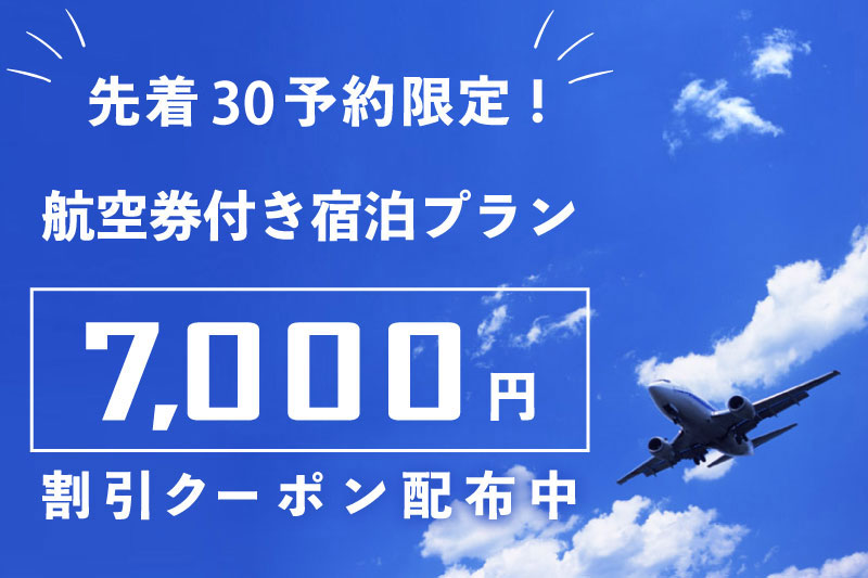 [先着30予約限定] 航空券付宿泊プランで使える、7,000円割引クーポン配布中！